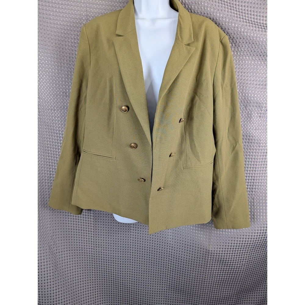 Nine West Womens XL Olive Green Double Breasted Blazer Jacket Gold Button Career